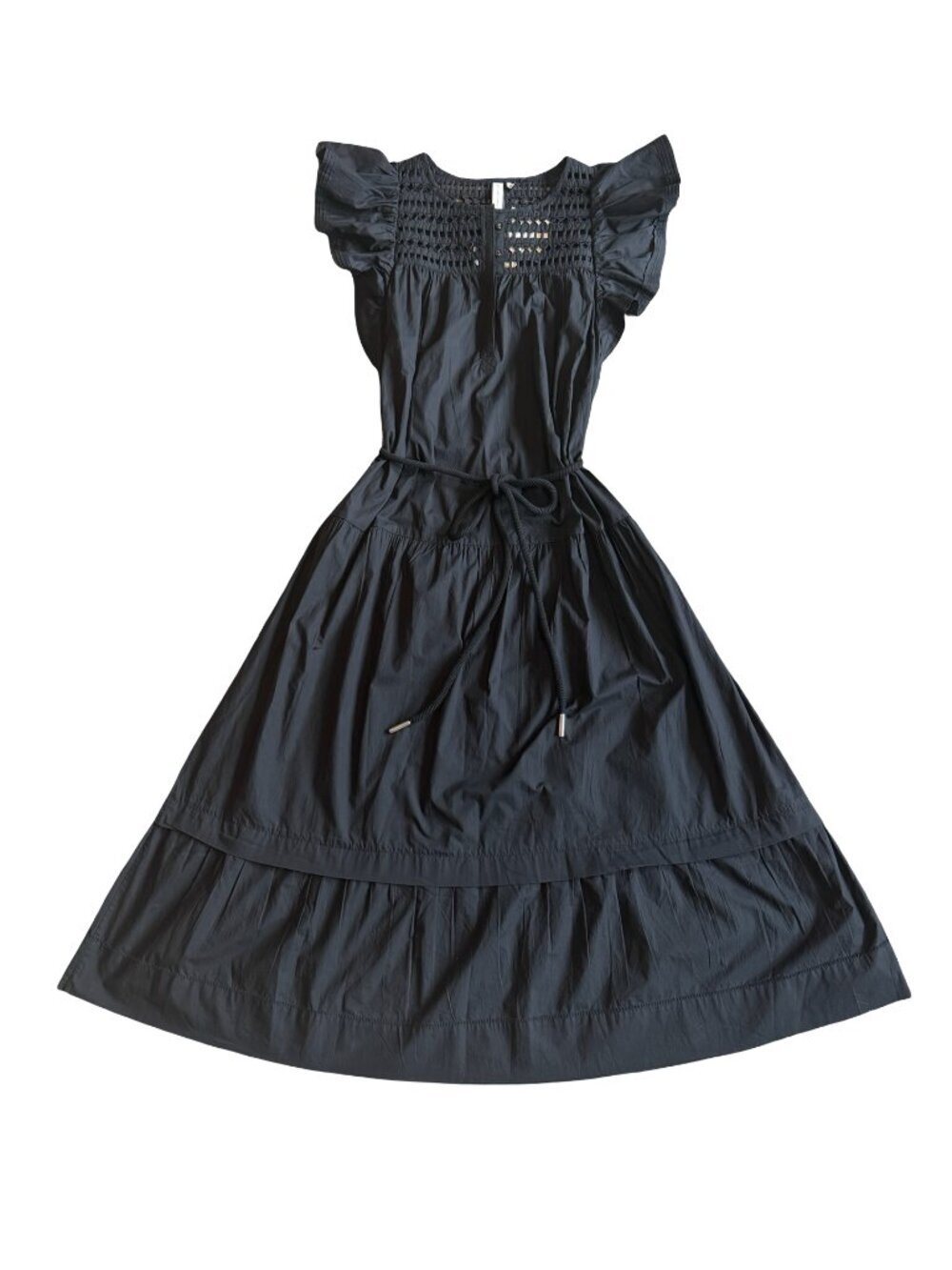 Scarlett Poppies Ishrant Midi Flutter Sleeve Dress Onyx Black Cutout Small NWT